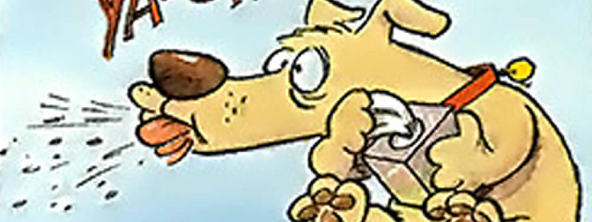 cartoon of a dog sneezing